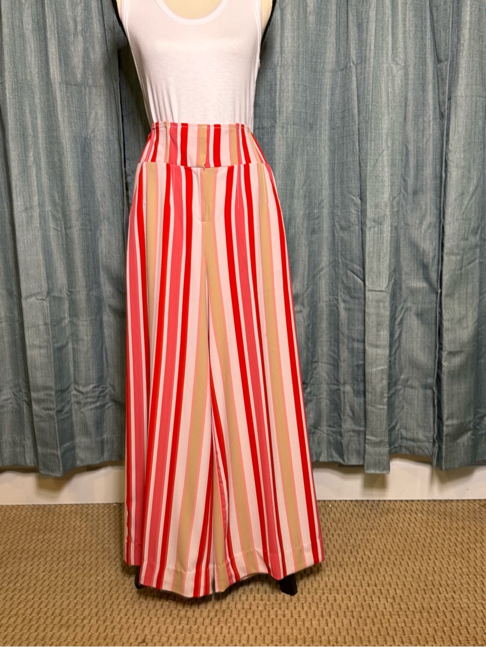 New York & Company Wide Leg Striped Pants in Red, Pink & Cream